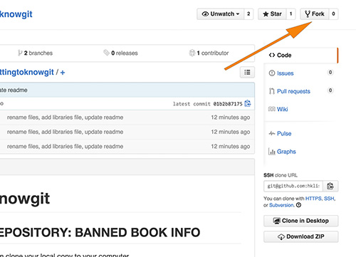 screenshot with fork button pointed to